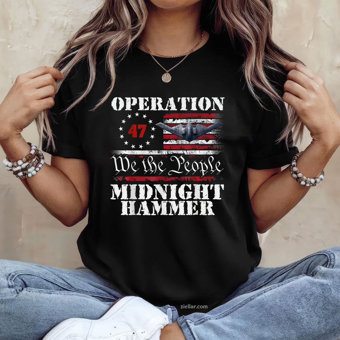 Midnight Hammer B-2 Stealth Jet Operation Midnight Hammer Tee and T-Shirt, Military Jet Tactical Midnight Hammer T-Shirt for Adults