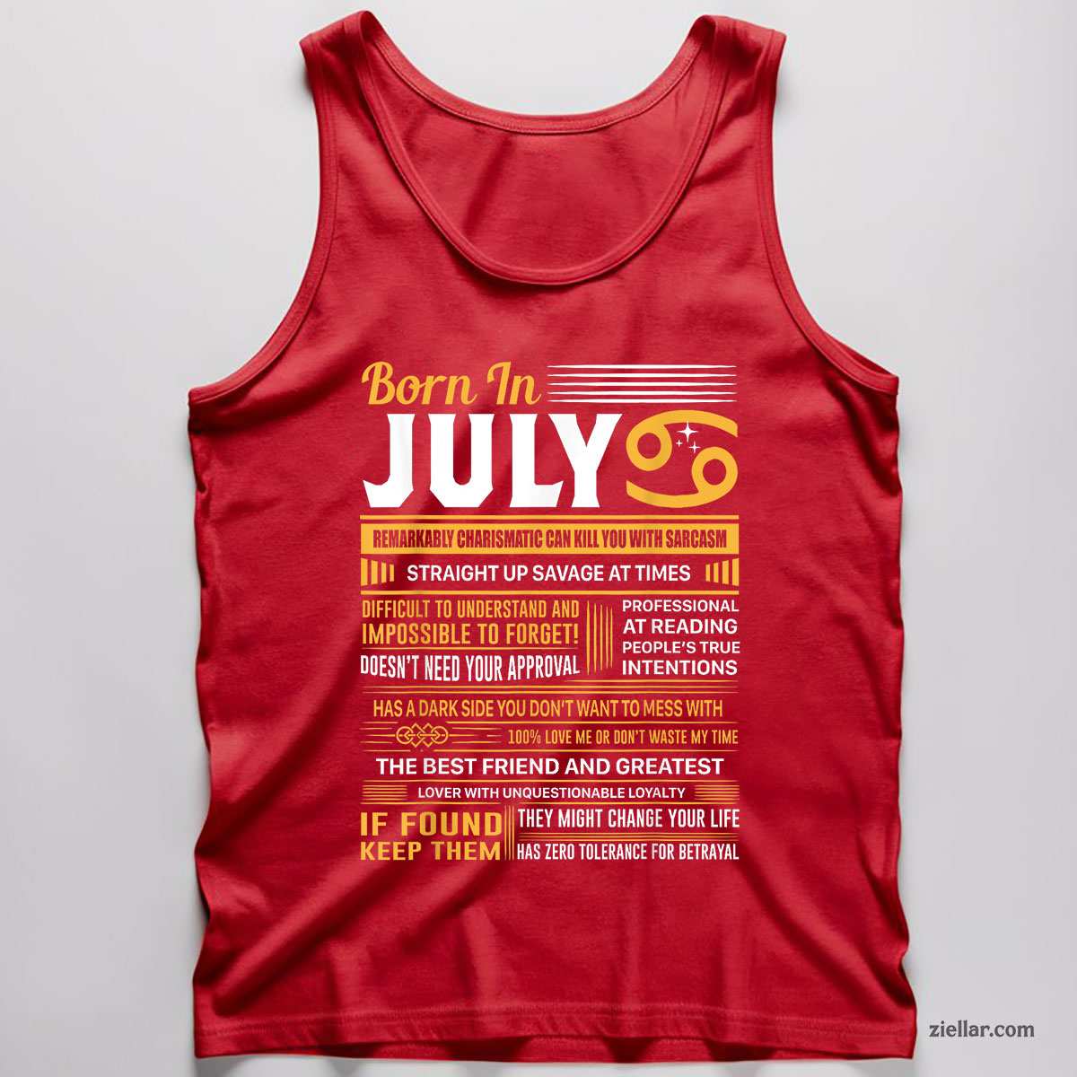 July Birthday Gifts - Born In Cancer Tank Top Shirt, Patriotic USA Independence Day Gift