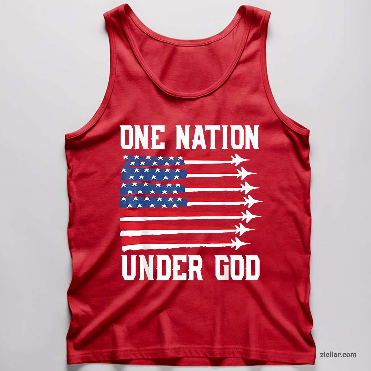 Boy One Nation Under God 4th July USA Fighter Jet Patriotic Tank Top Shirt Tee for Men Women Unisex