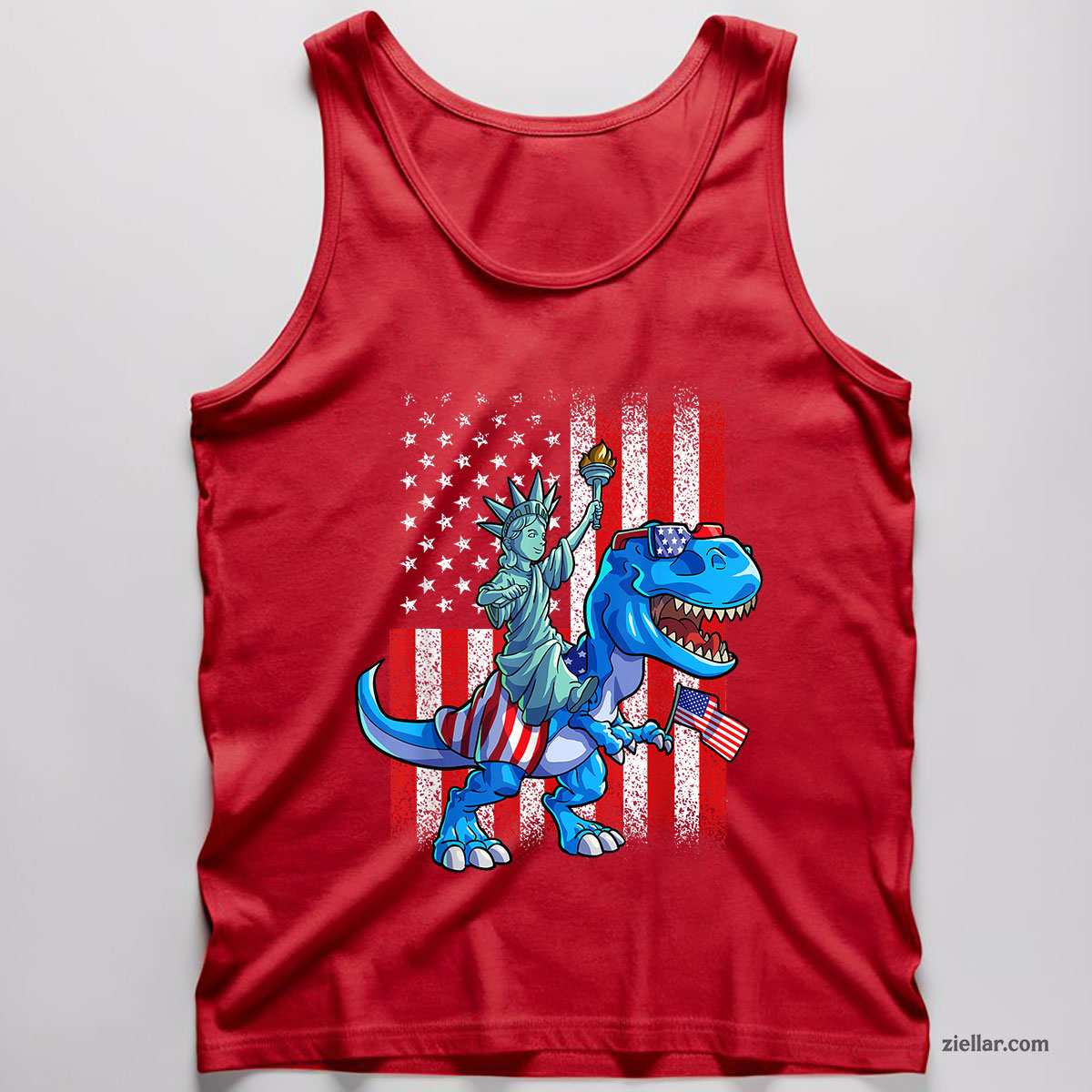 Dino Statue Of Liberty 4th Of July Shirt American Flag Tank Top Shirt Tee for Men Women Unisex
