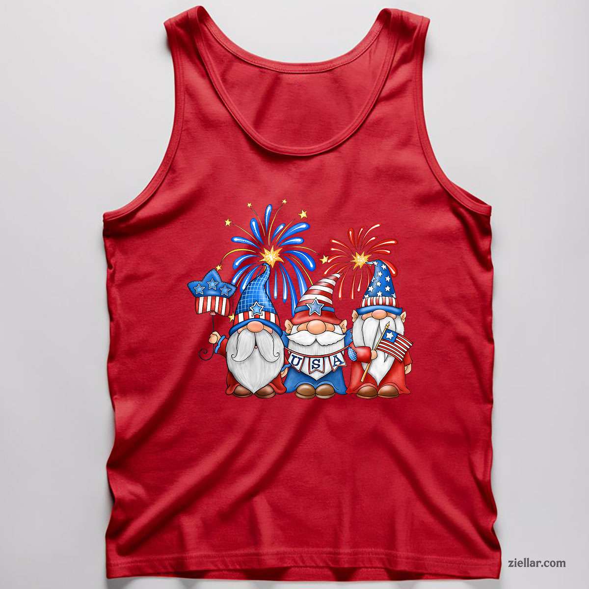 4th Of July Three Gnomes Celebrating USA Independence Day Tank Top Shirt Tee for Men Women Unisex