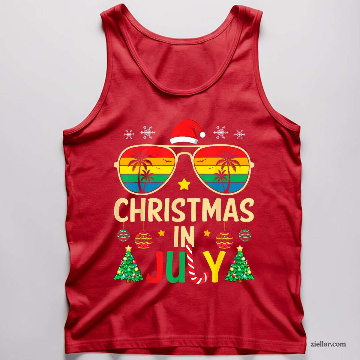 Christmas in July Santa Claus Sunglasses Beach Men Women Tank Top Shirt Funny Christmas in July Tee and Tank Top Shirt for Men Women Adults
