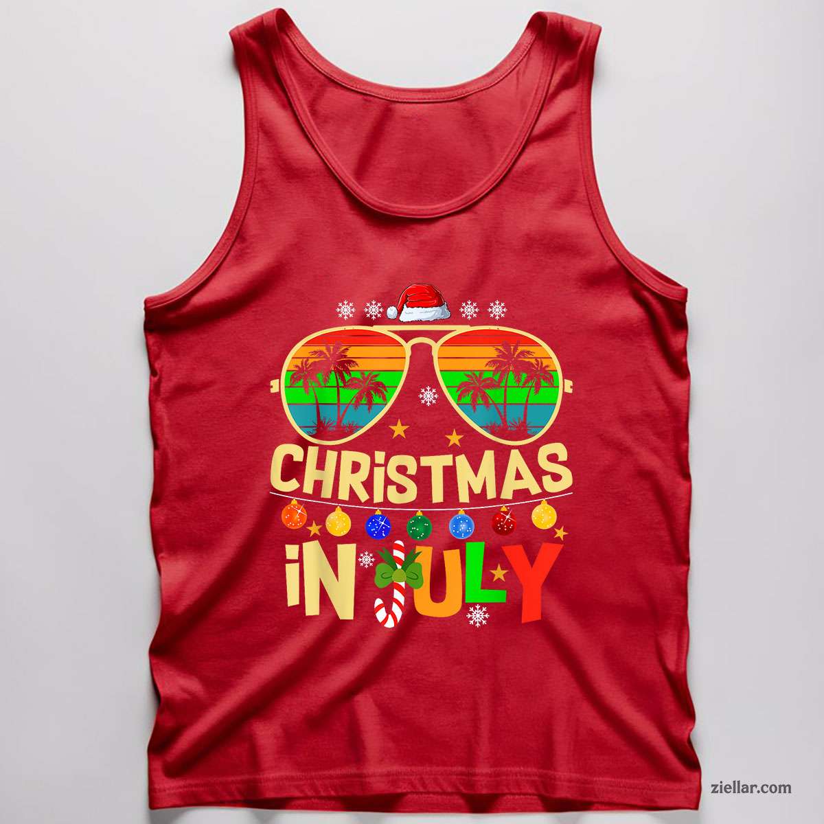 Santa Claus Sunglasses Beach Christmas in July Men Women Tank Top Shirt Funny Christmas in July Tee and Tank Top Shirt for Men Women Adults