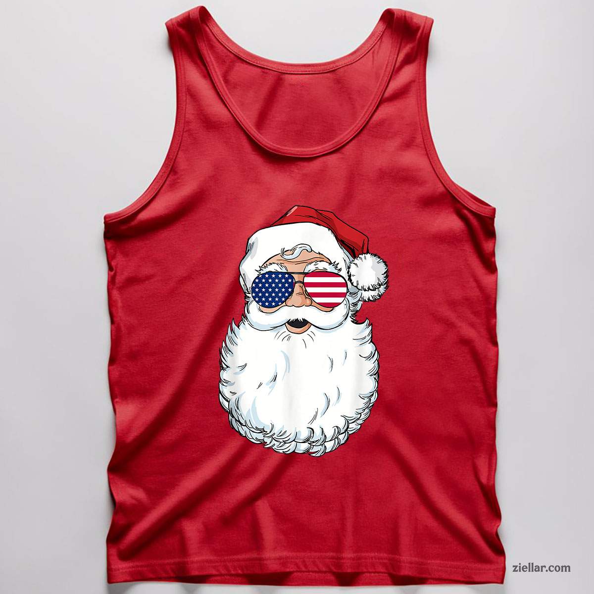 Santa Claus Patriotic USA Sunglasses Christmas in July Santa Tank Top Shirt Funny Christmas in July Tee and Tank Top Shirt for Men Women Adults