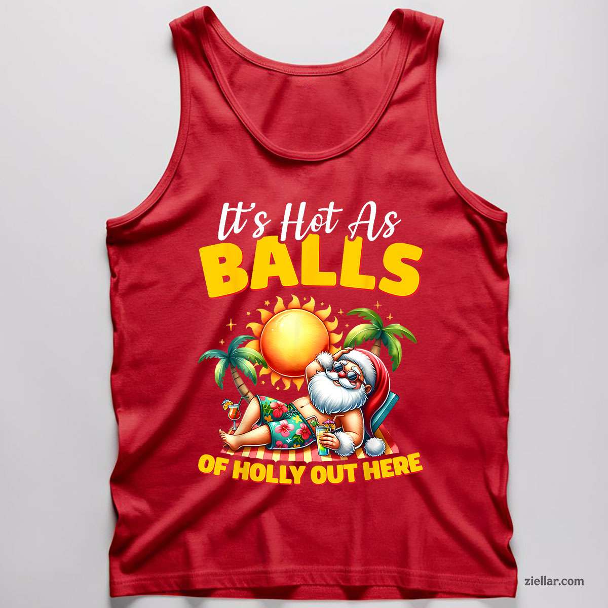 Funny Christmas In July Hawaii Santa Beach Summer Vacation Tank Top Shirt Funny Christmas in July Tee and Tank Top Shirt for Men Women Adults