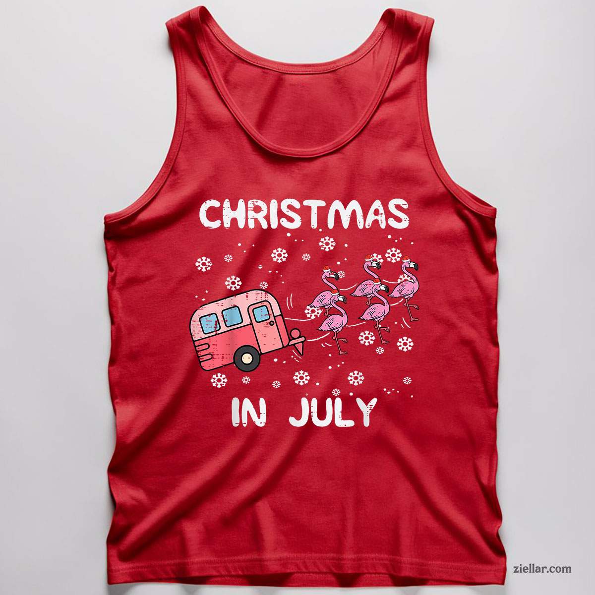 Christmas In July Flamingo Trailer Summer Xmas Camp Camper Tank Top Shirt Funny Christmas in July Tee and Tank Top Shirt for Men Women Adults