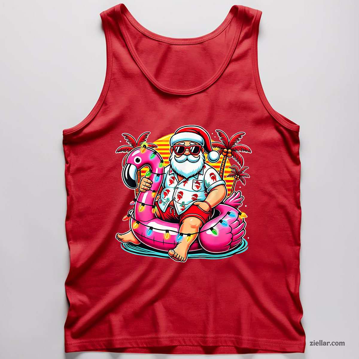 Christmas in July Shirt Santa Flamingo Float Summer Xmas Tank Top Shirt Funny Christmas in July Tee and Tank Top Shirt for Men Women Adults