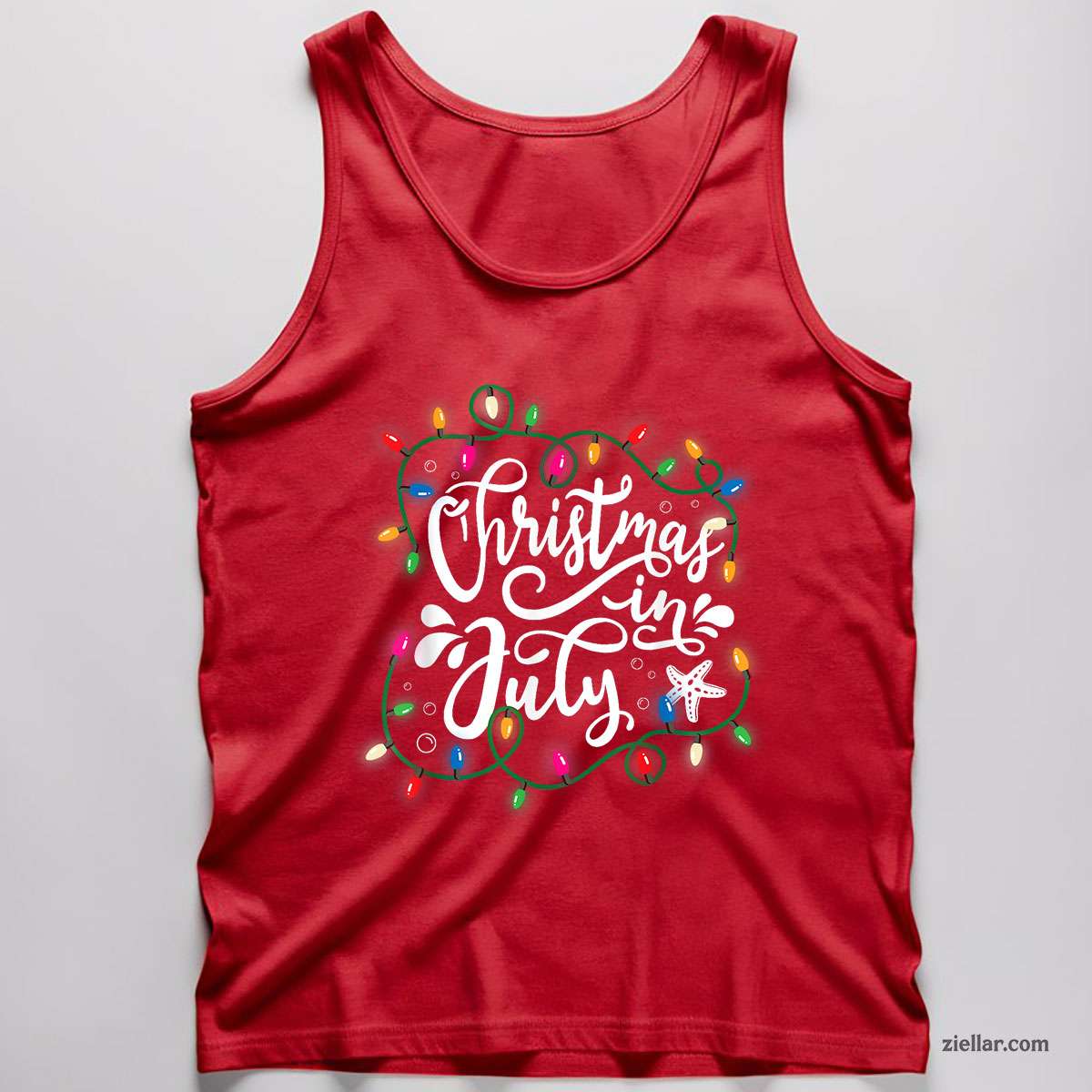 Christmas In July Lights Funny Summer Xmas Men Women Tank Top Shirt Funny Christmas in July Tee and Tank Top Shirt for Men Women Adults