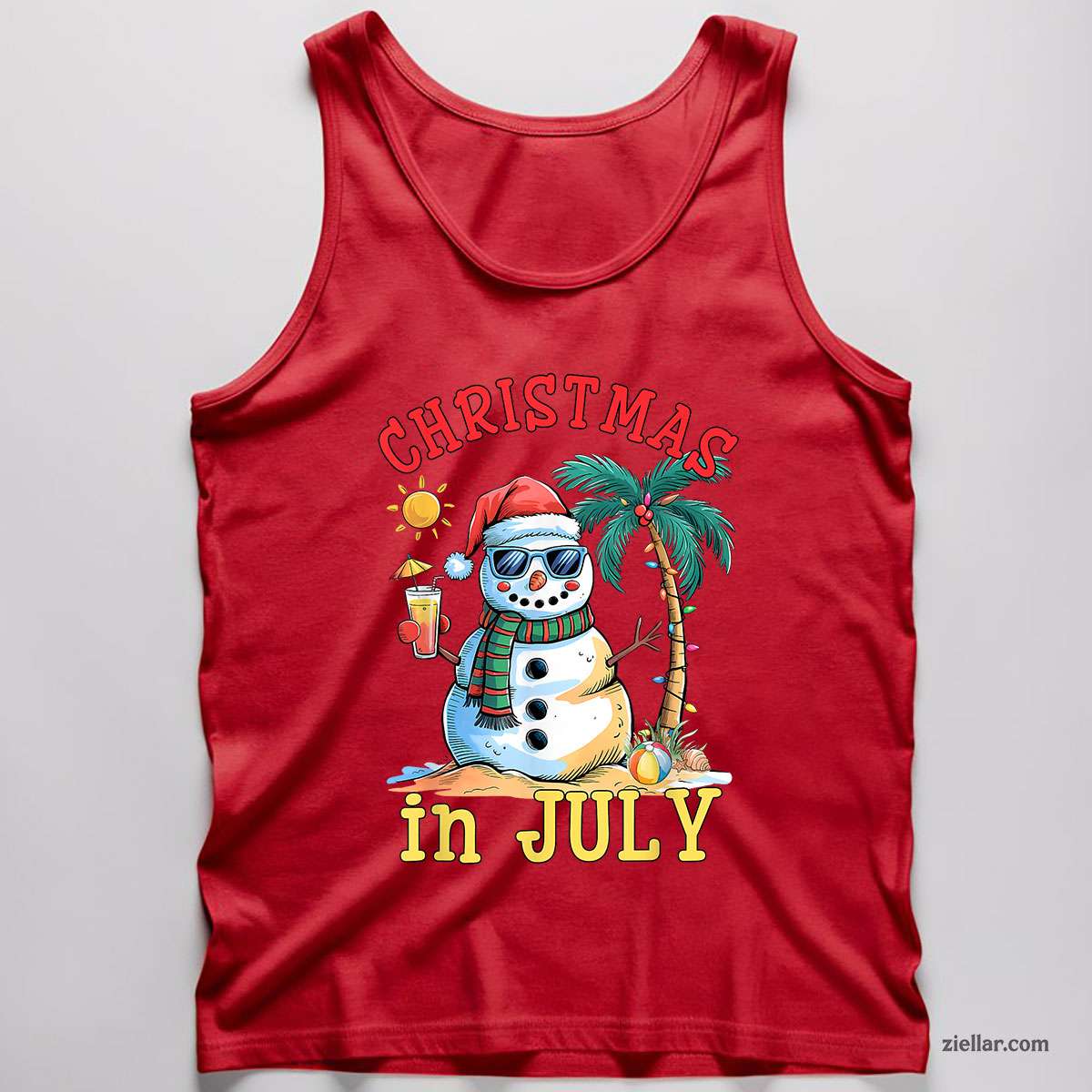 Christmas In July Snowman Summer Beach Vacation Xmas Tank Top Shirt Funny Christmas in July Tee and Tank Top Shirt for Men Women Adults