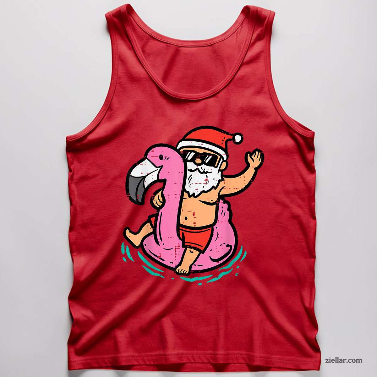 Santa Flamingo Floatie Funny Christmas In July Summer Xmas Tank Top Shirt Funny Christmas in July Tee and Tank Top Shirt for Men Women Adults