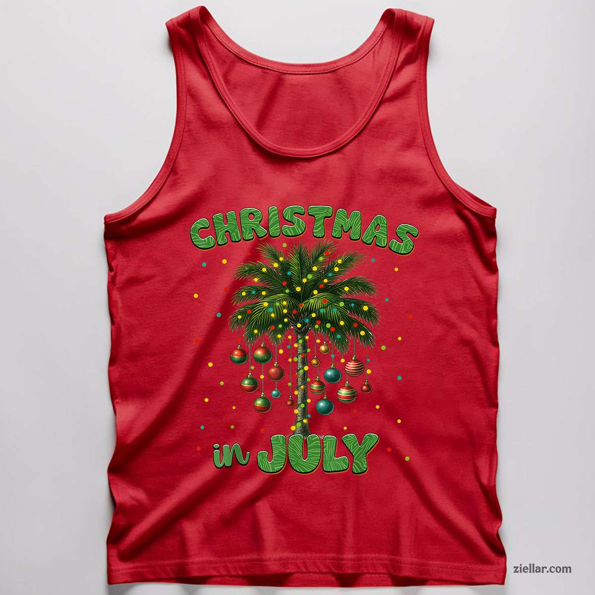 Christmas In July Palm Tree Hawaii Beach Summer Vacation Tee Tank Top Shirt Funny Christmas in July Tee and Tank Top Shirt for Men Women Adults