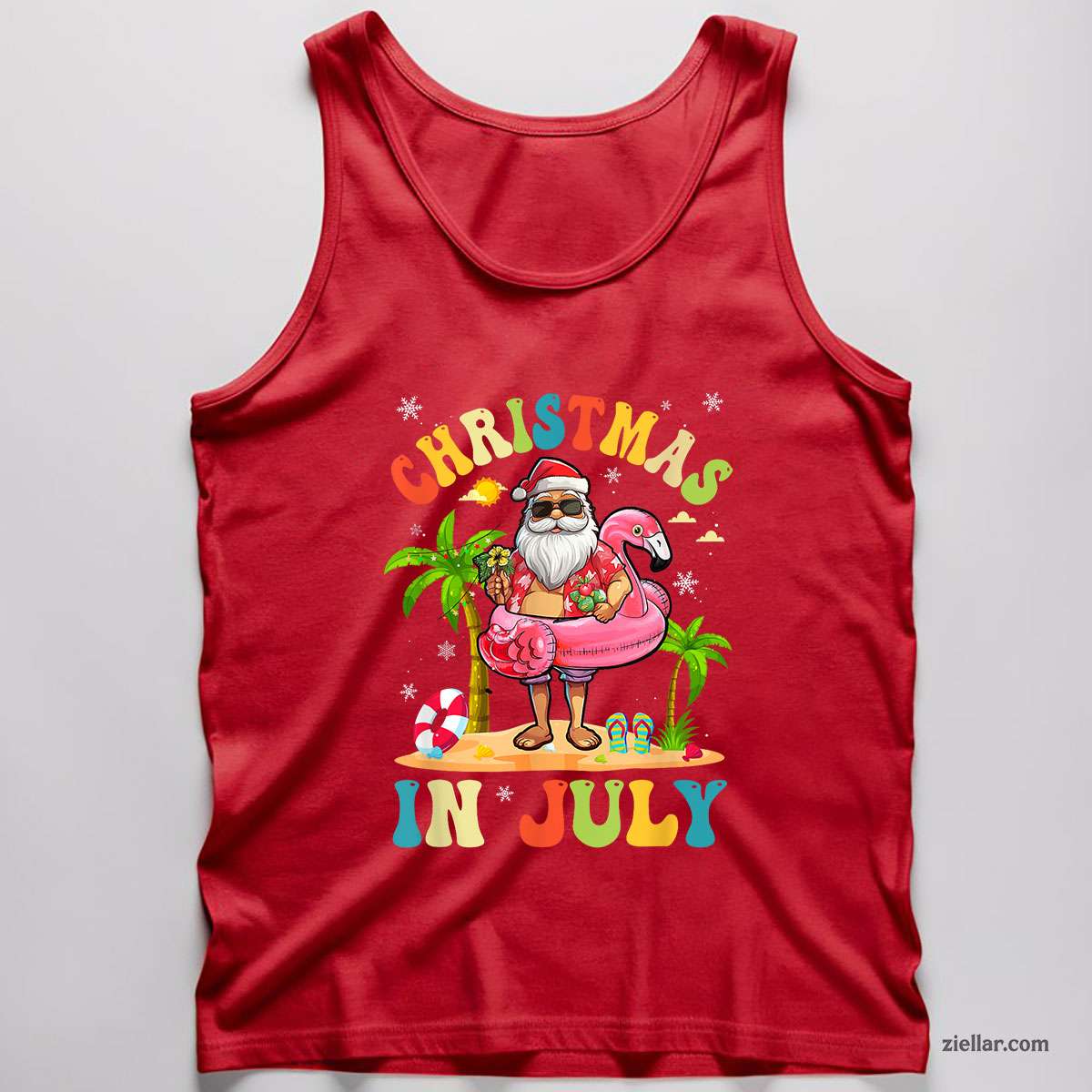 Christmas In July Funny Santa Summer Beach Vacation Tank Top Shirt Funny Christmas in July Tee and Tank Top Shirt for Men Women Adults