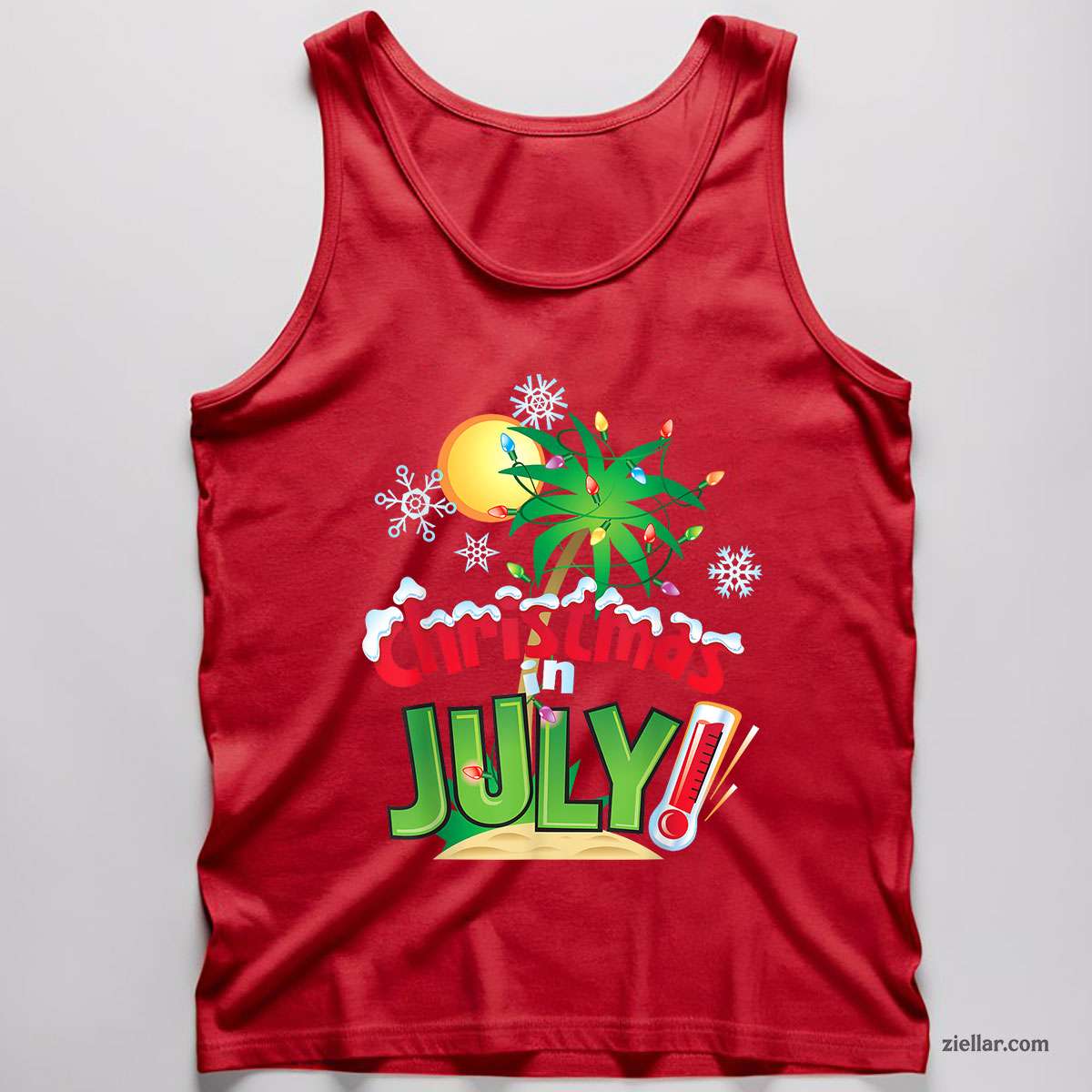 Funny Christmas in July Shirt Summer Beach Vacation Xmas Tank Top Shirt Funny Christmas in July Tee and Tank Top Shirt for Men Women Adults