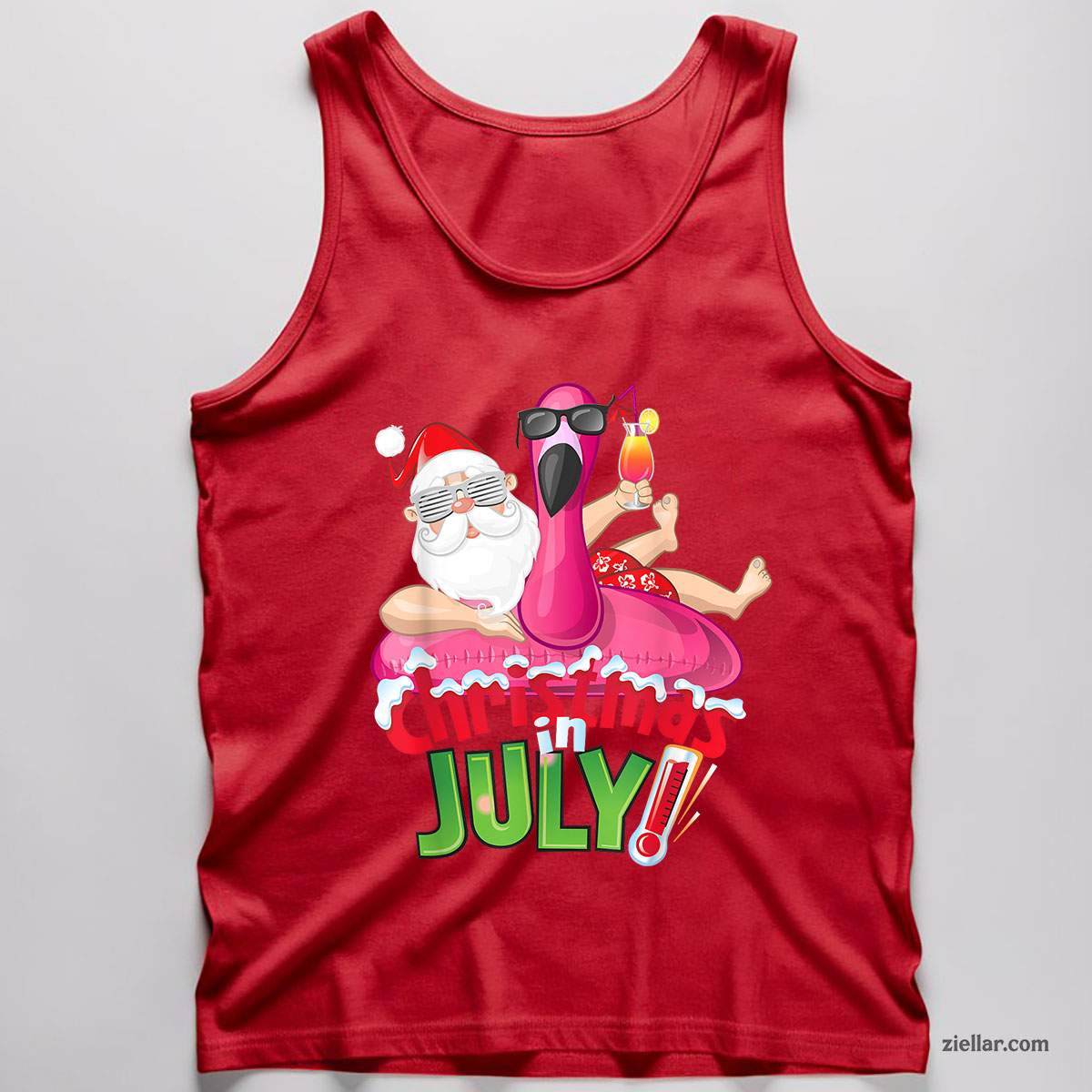 Funny Christmas in July Shirt Summer Flamingo Float Xmas Tank Top Shirt Funny Christmas in July Tee and Tank Top Shirt for Men Women Adults