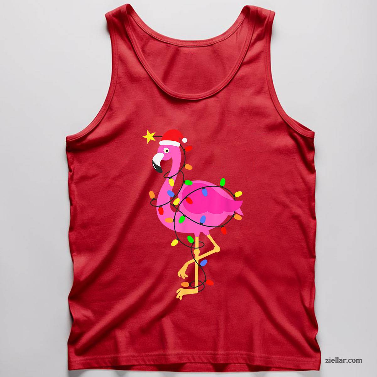 Funny Pink Flamingo in Santa Hat Christmas in July Men Women Tank Top Shirt Funny Christmas in July Tee and Tank Top Shirt for Men Women Adults