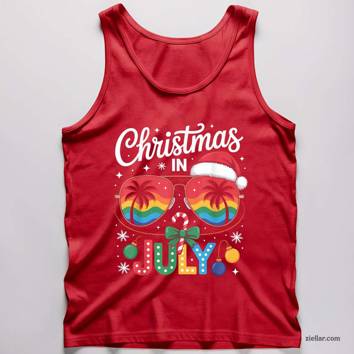 Santa Claus Sunglasses Beach Christmas in July Men Women Tank Top Shirt Funny Christmas in July Tee and Tank Top Shirt for Men Women Adults Limited Edition