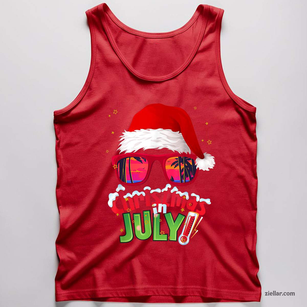 Funny Christmas in July Shirt Summer Santa Sunglasses Xmas Tank Top Shirt Funny Christmas in July Tee and Tank Top Shirt for Men Women Adults
