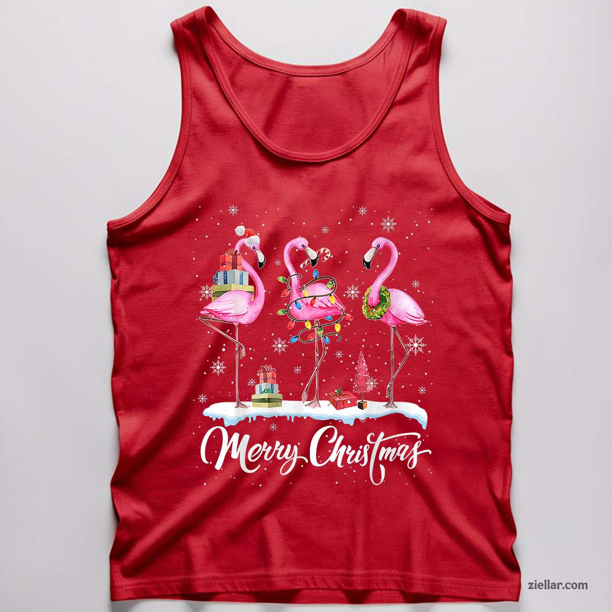 Merry Christmas Hat Santa Flamingo Light Christmas In July Tank Top Shirt Funny Christmas in July Tee and Tank Top Shirt for Men Women Adults