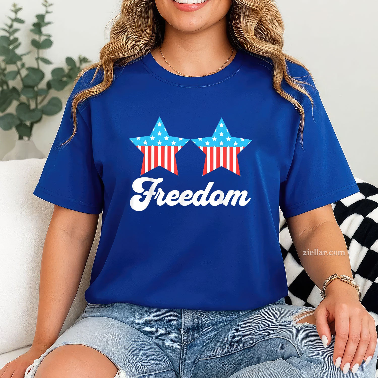 Groovy Freedom 4th of July Matching Couples Tee and T-Shirt, Funny Patriotic 4th of July USA Freedom T-Shirt for Adults