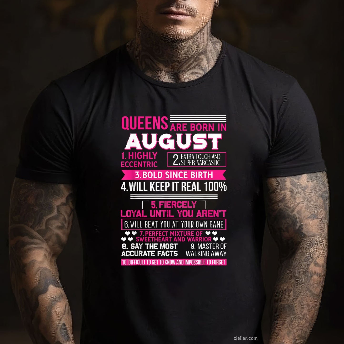 10 Funny Queen Facts Tee and T-Shirt, August Birthday Party T-Shirt Gift for Women Adults