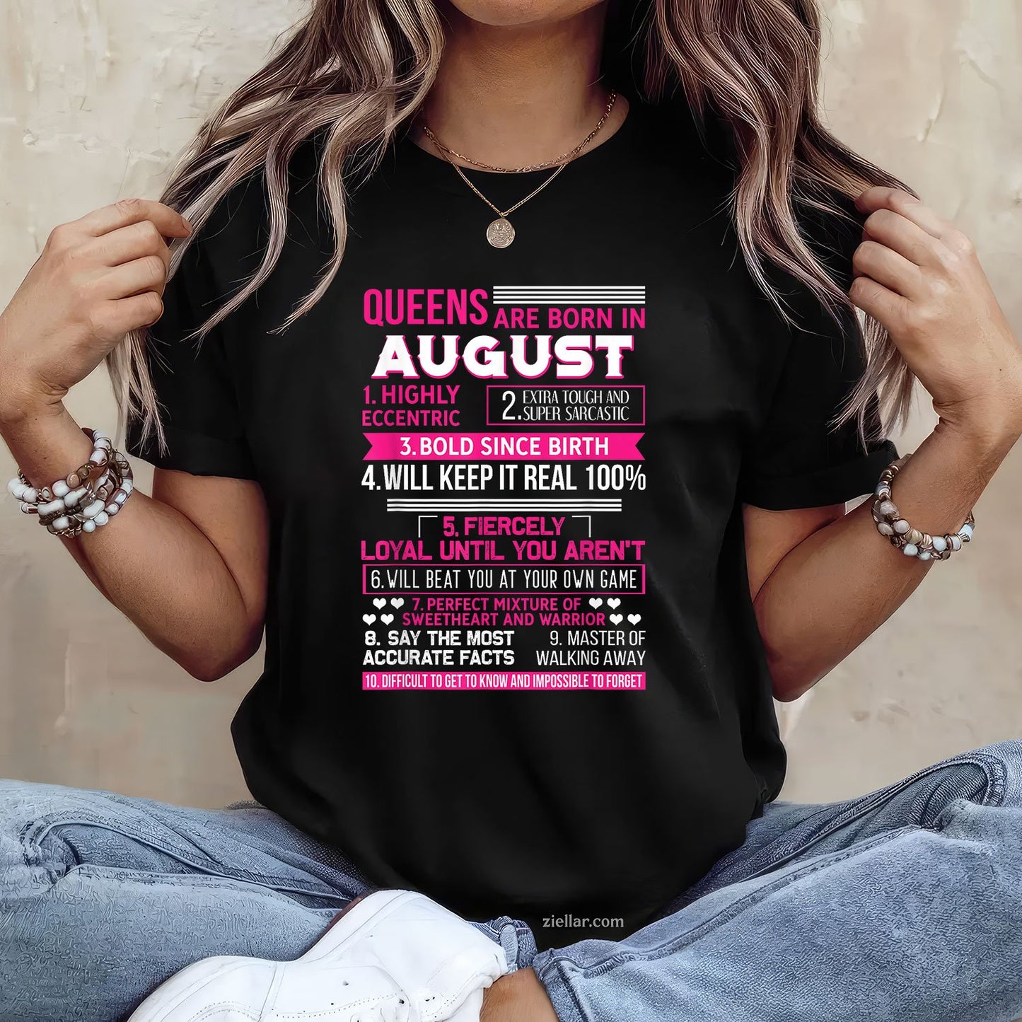 10 Funny Queen Facts Tee and T-Shirt, August Birthday Party T-Shirt Gift for Women Adults