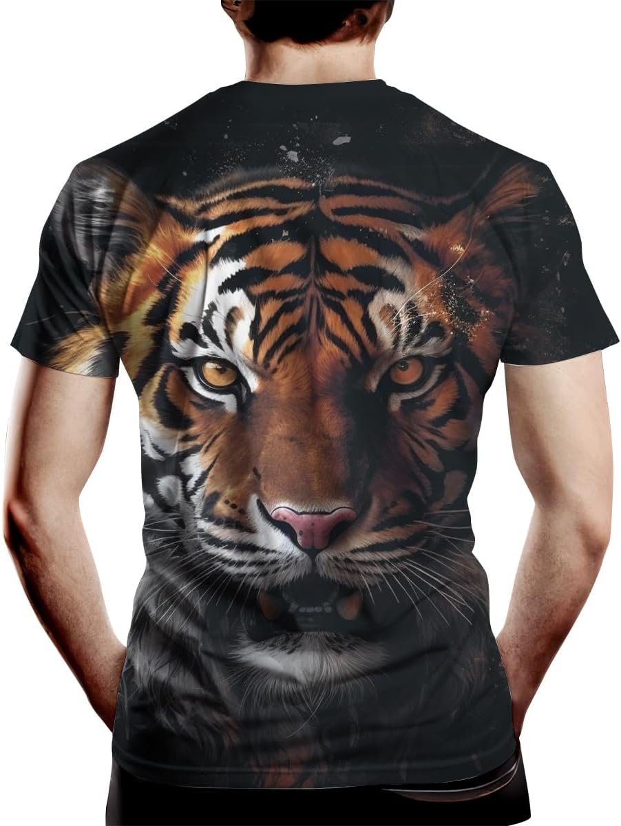 3D Tiger Graphic Tee for Men, Novel Animal Print T-Shirt Summer Casual Wear with Cool Design