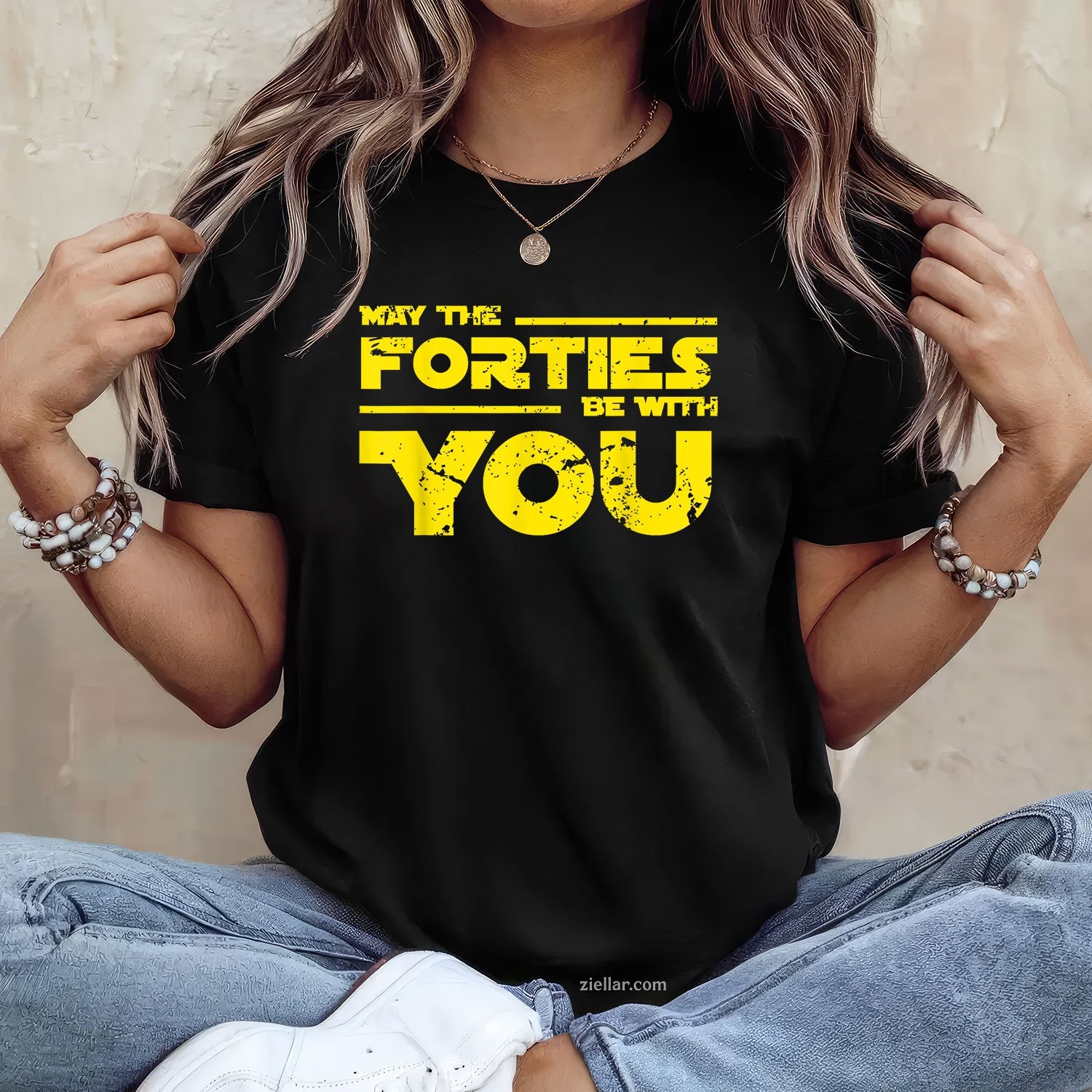40th Birthday Tee and T-Shirt for May Adults, Funny May the Forties Be With You T-Shirt