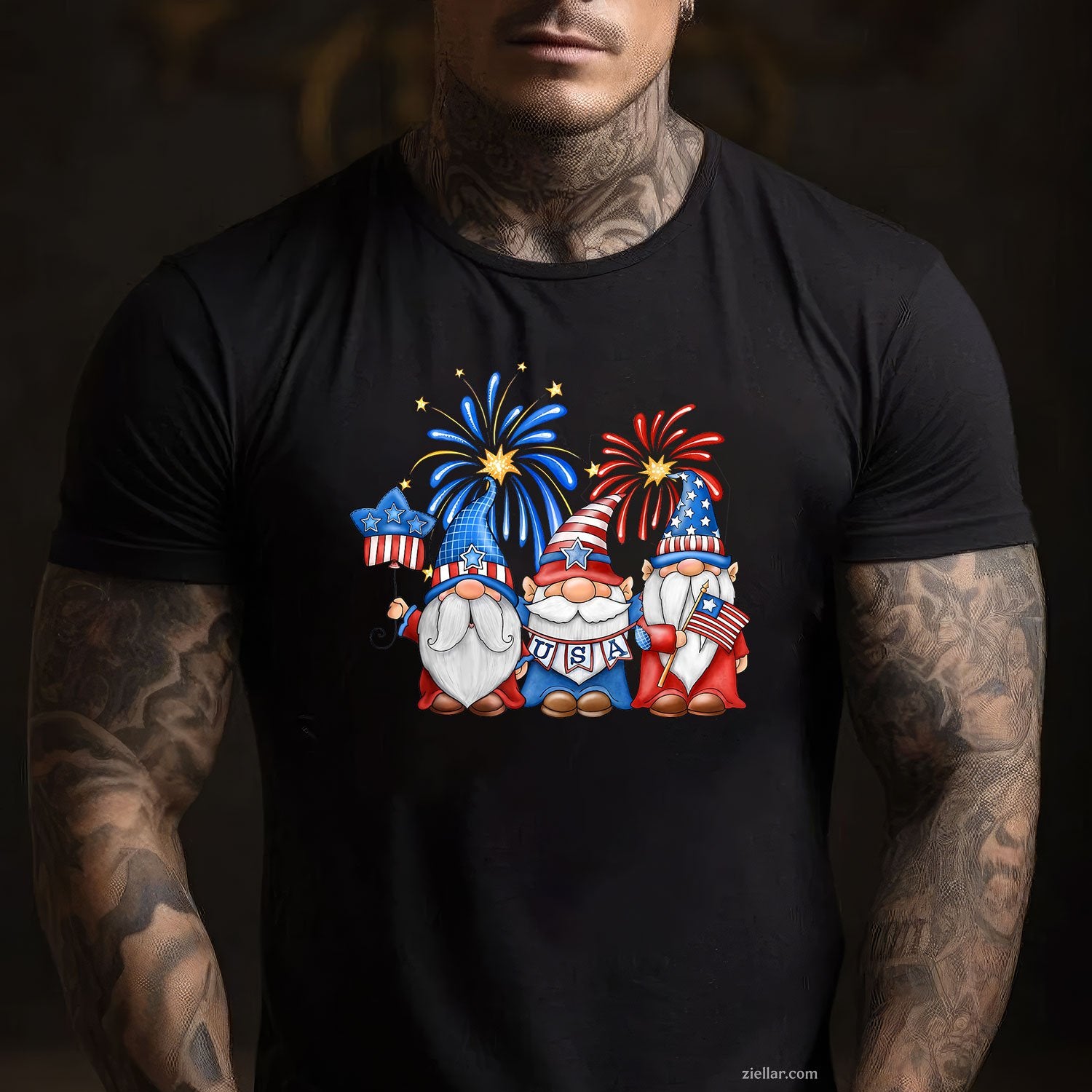 4th Of July Three Gnomes Celebrating USA Independence