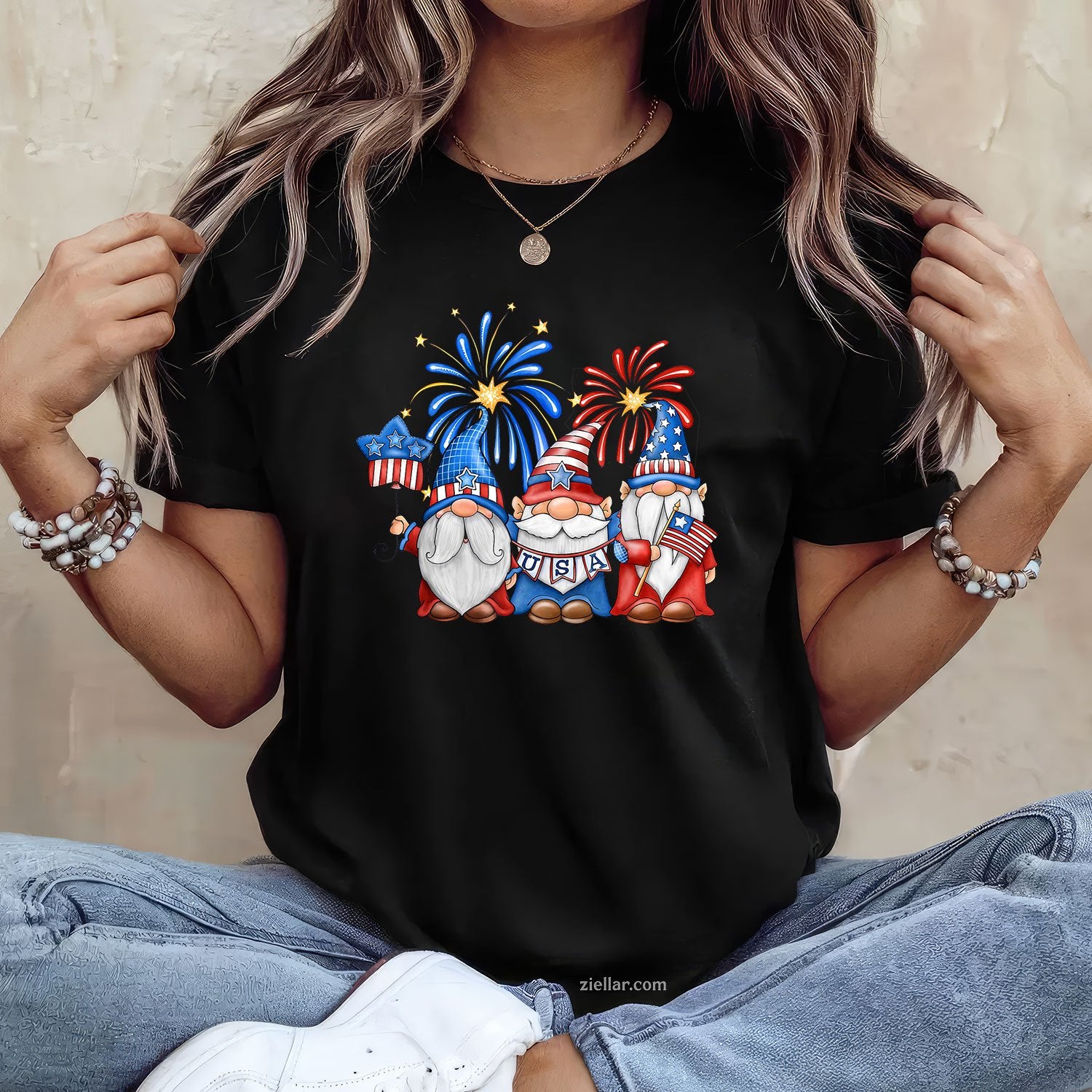 4th Of July Three Gnomes Celebrating USA Independence