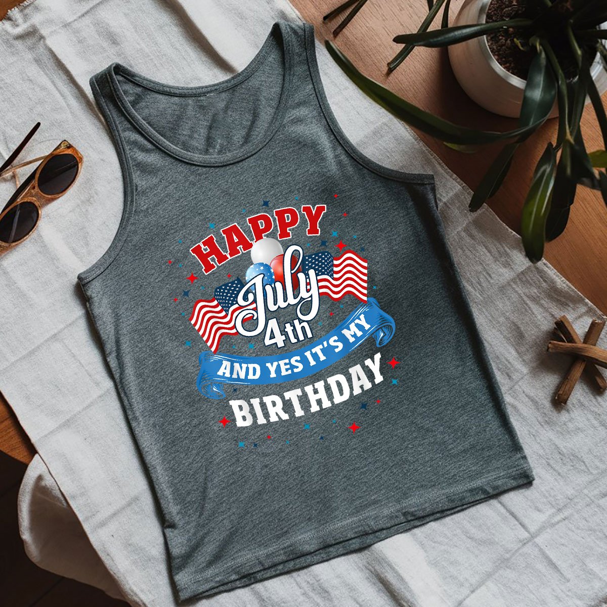4th of July Birthday Shirt American Flag Happy Tank Top Shirt