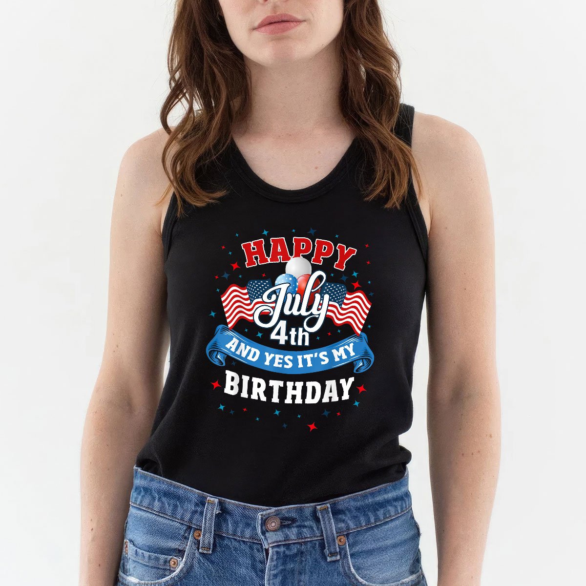 4th of July Birthday Shirt American Flag Happy Tank Top Shirt