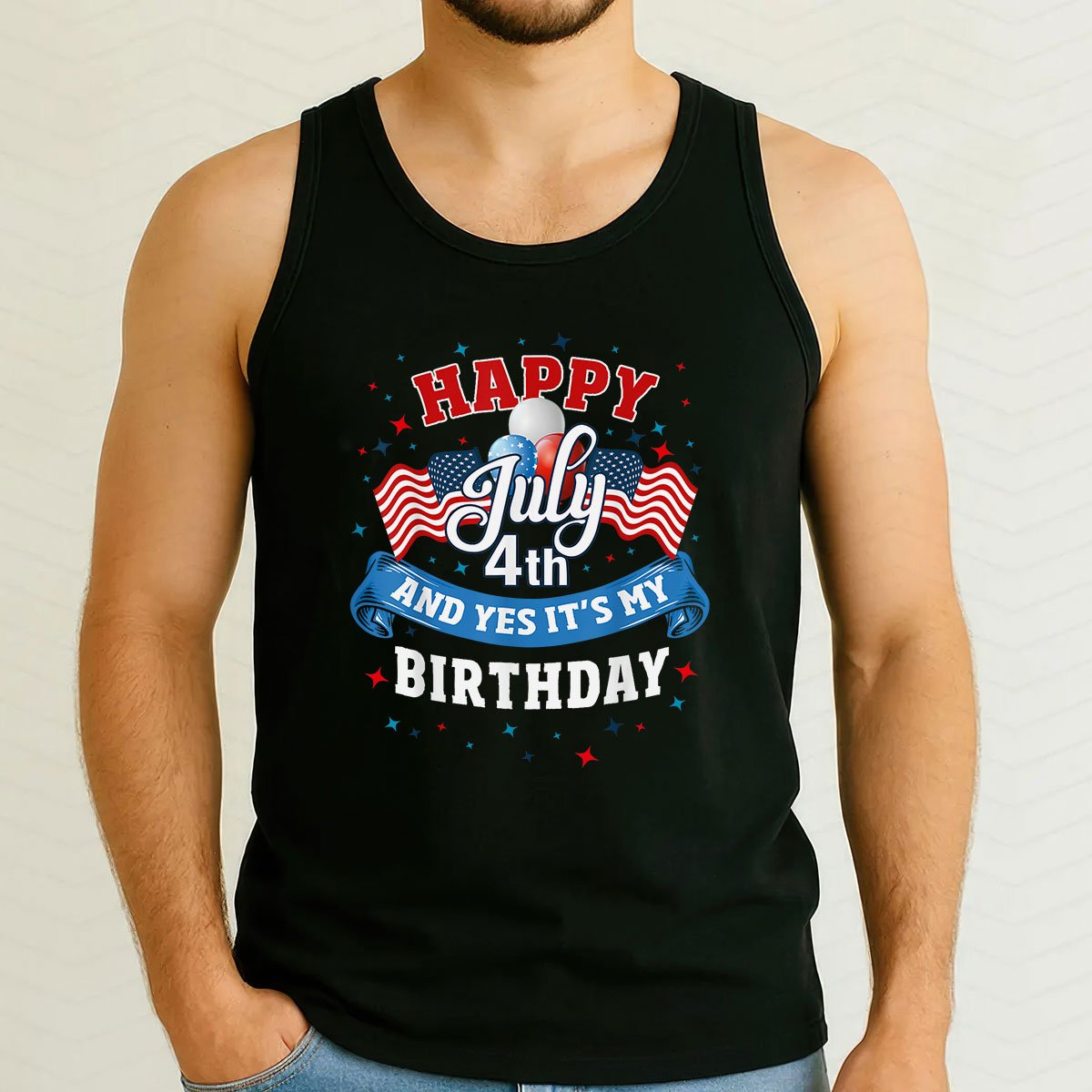 4th of July Birthday Shirt American Flag Happy Tank Top Shirt