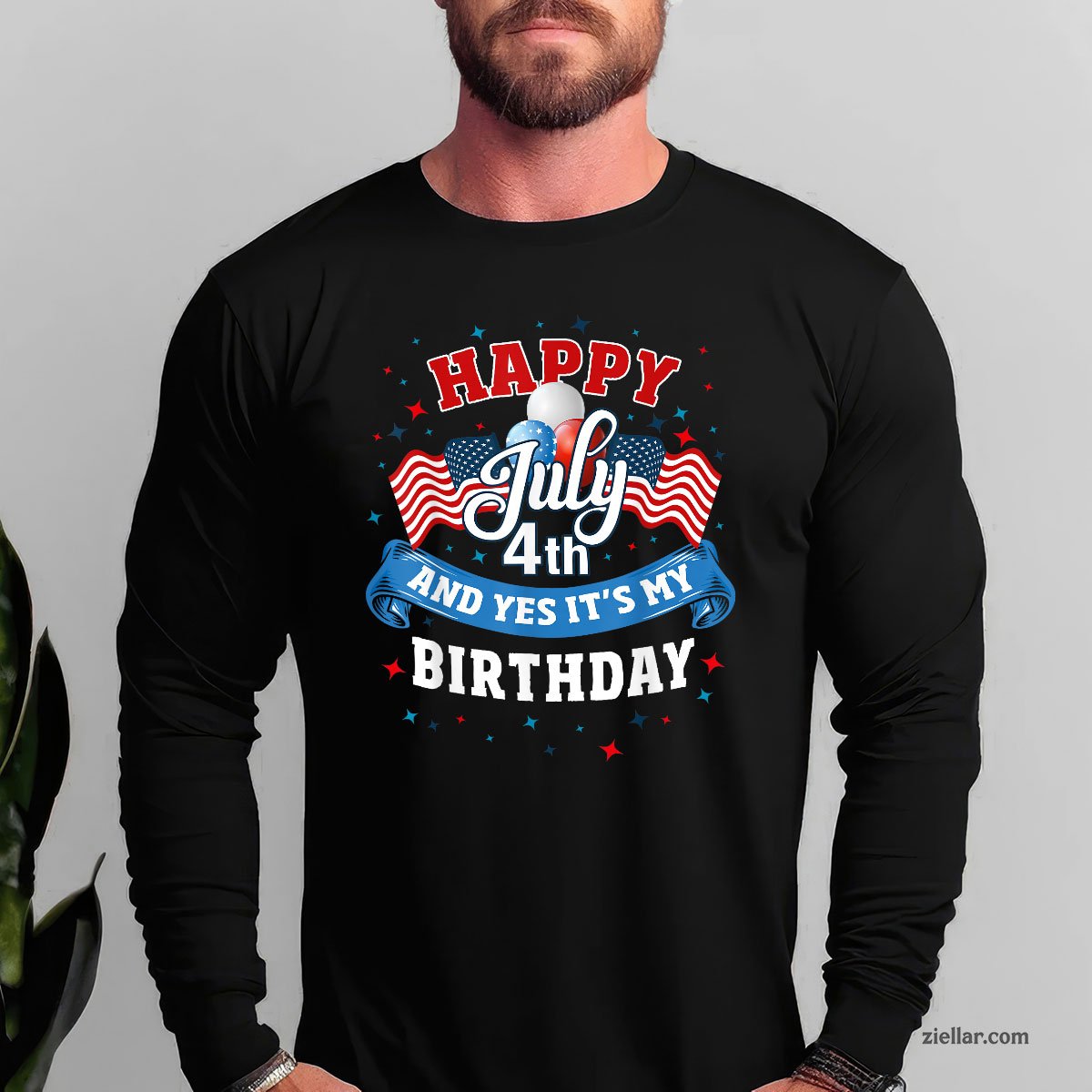 4th of July Birthday Shirt American Flag Happy Long Sleeve Shirt