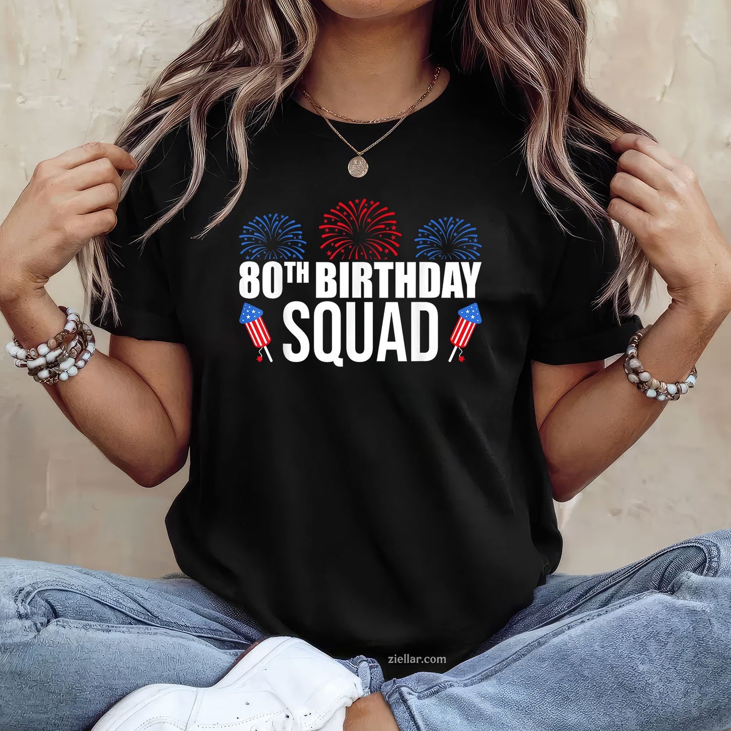 80th birthday squad 4th of july matching fireworks