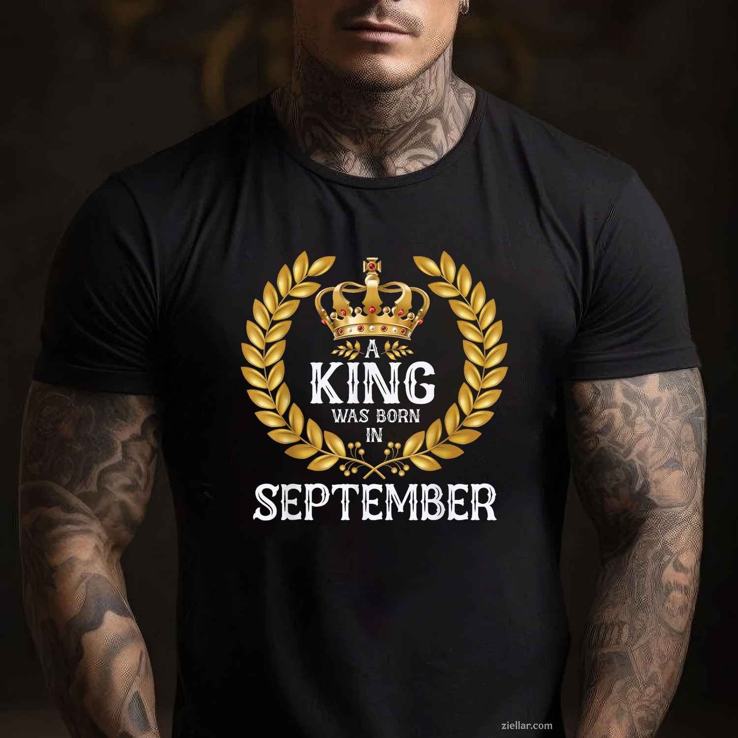 A King Was Born In September Bday Shirts For Men Gold Crown T-Shirt Tee