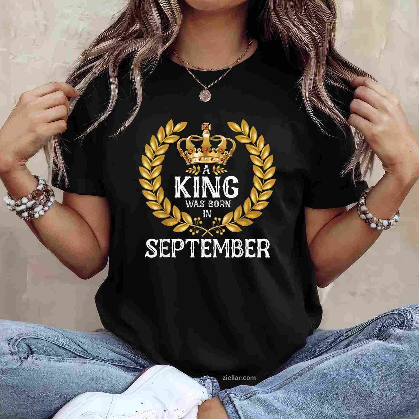A King Was Born In September Bday Shirts For Men Gold Crown T-Shirt Tee