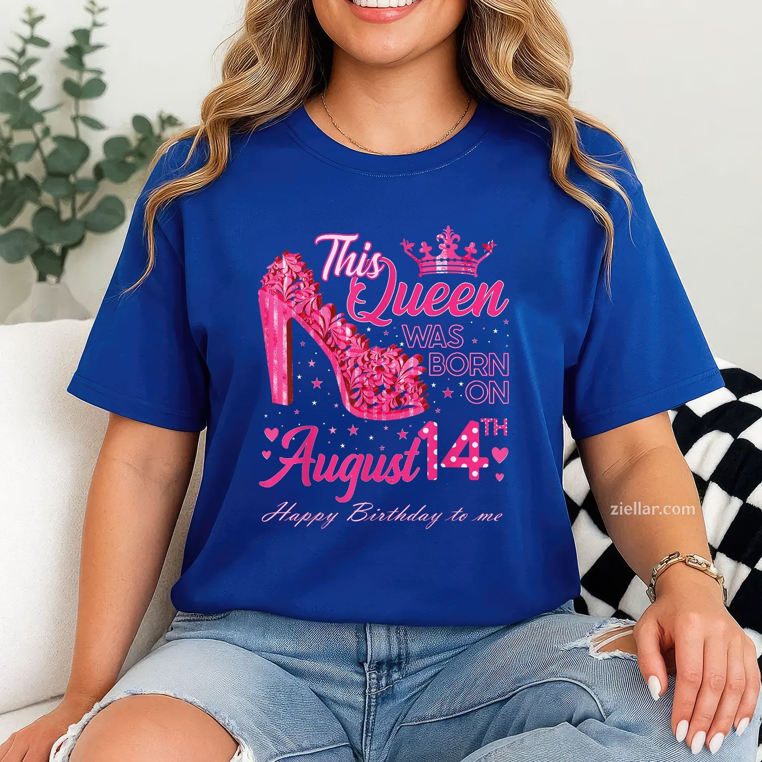 A Queen Was Born on August 14 Tee and T-Shirt, High Heel Birthday T-Shirt for Women Adults