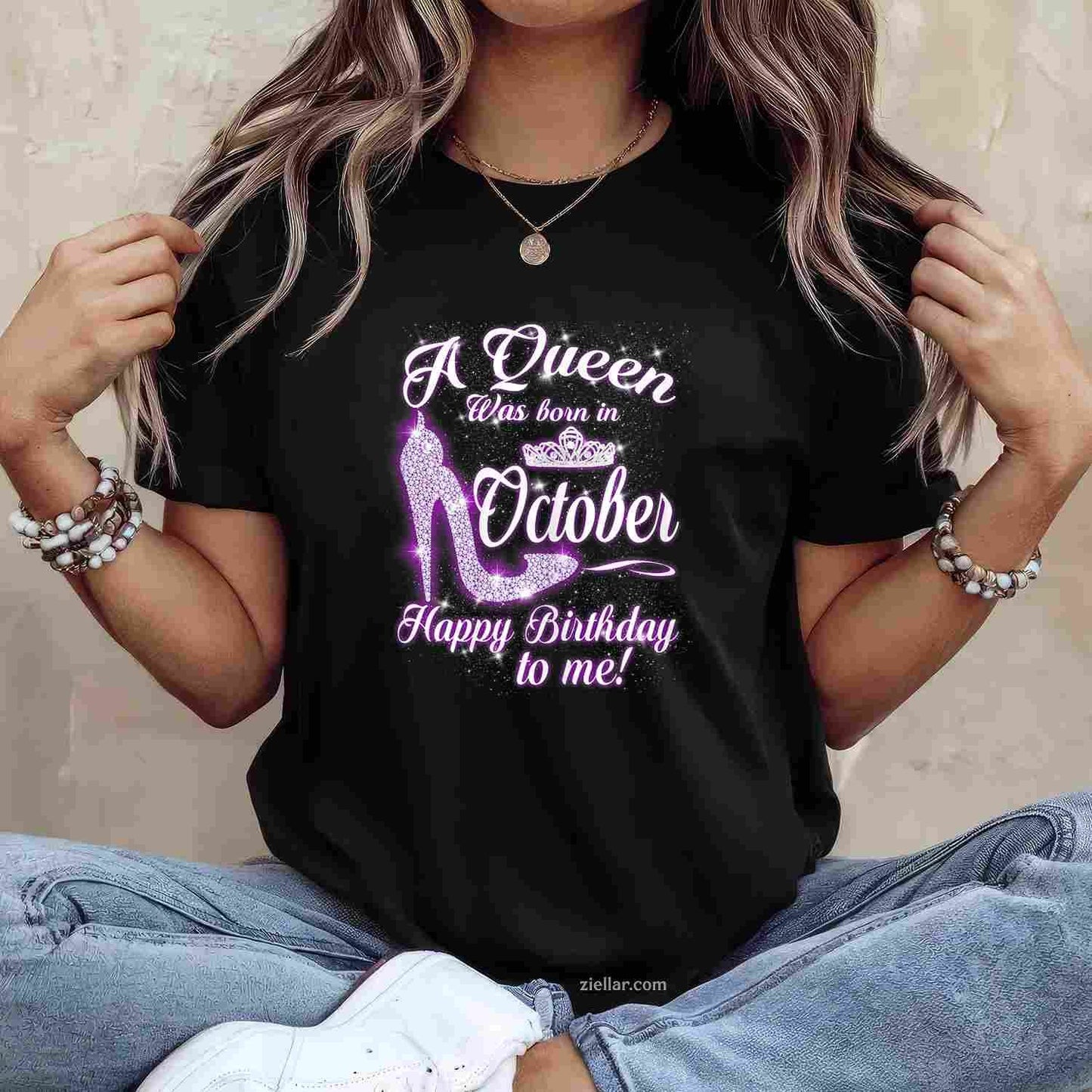 A Queen Was Born In October Happy Birthday To Me Tee, Birthday T-Shirt for Men Women Adults Unisex, Bold Statement Graphic, Party Outfit Favorite