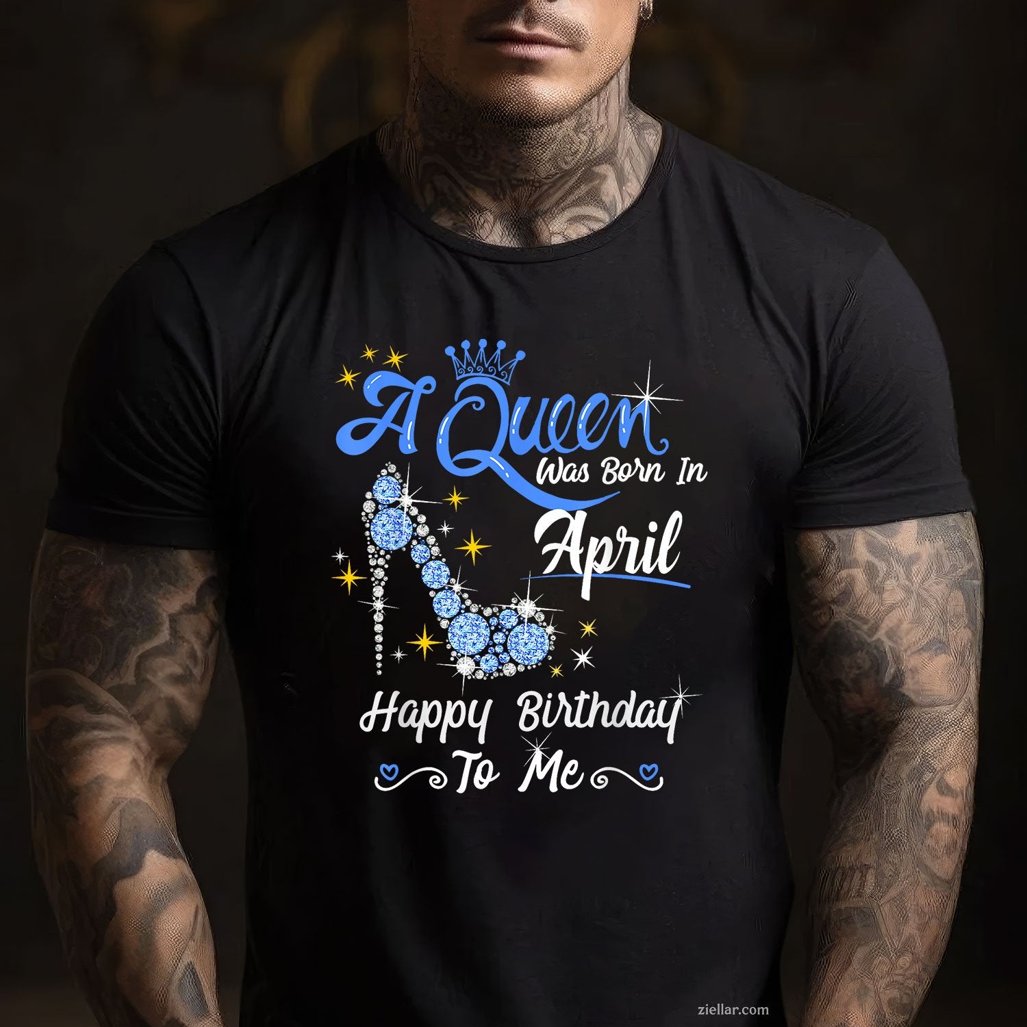 A Queen Was Born in April Tee and T-Shirt, Happy Birthday High Heel Crown T-Shirt for Women Adults