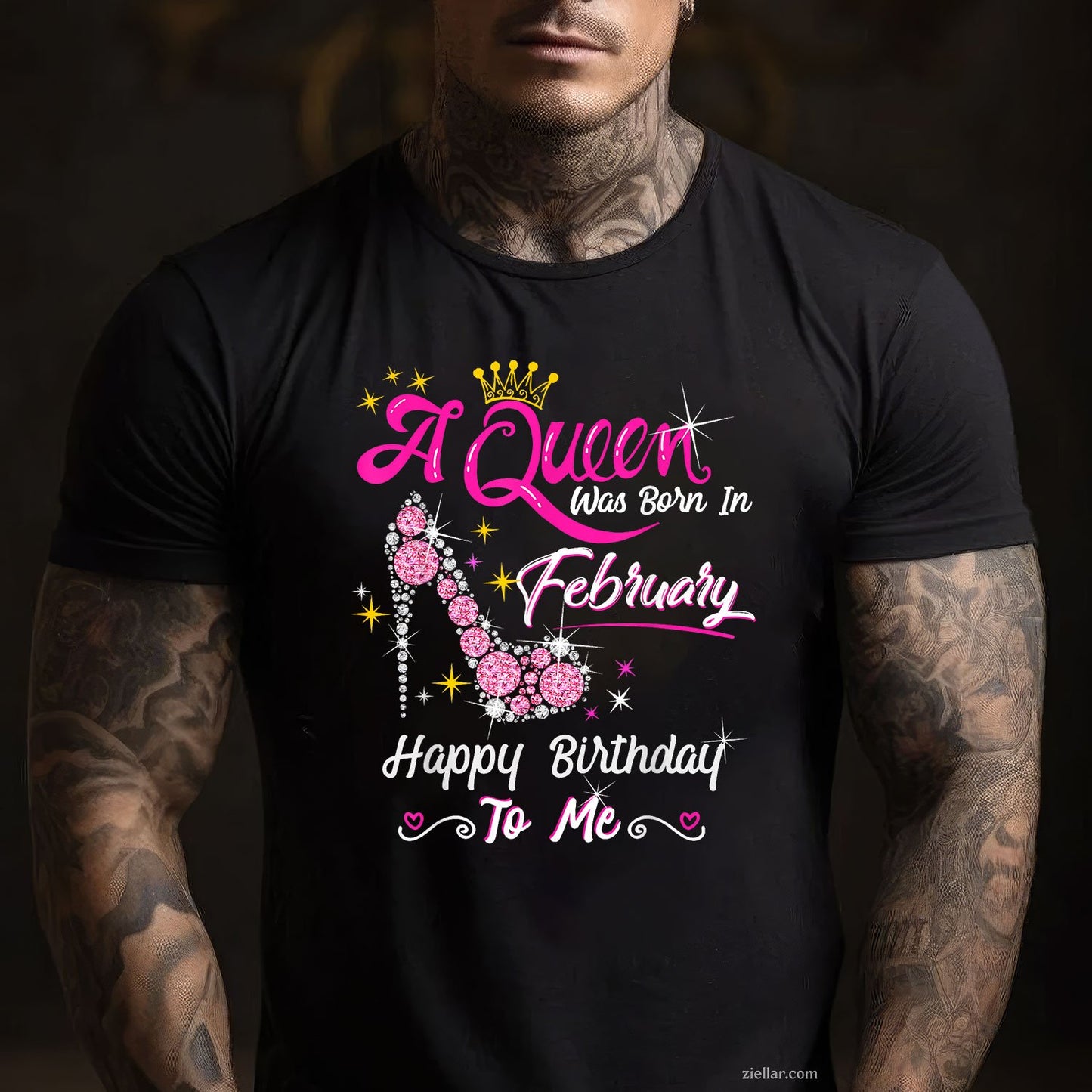 A Queen Was Born in February Tee and T-Shirt, Birthday Girl Crown Gift T-Shirt for Women Adults