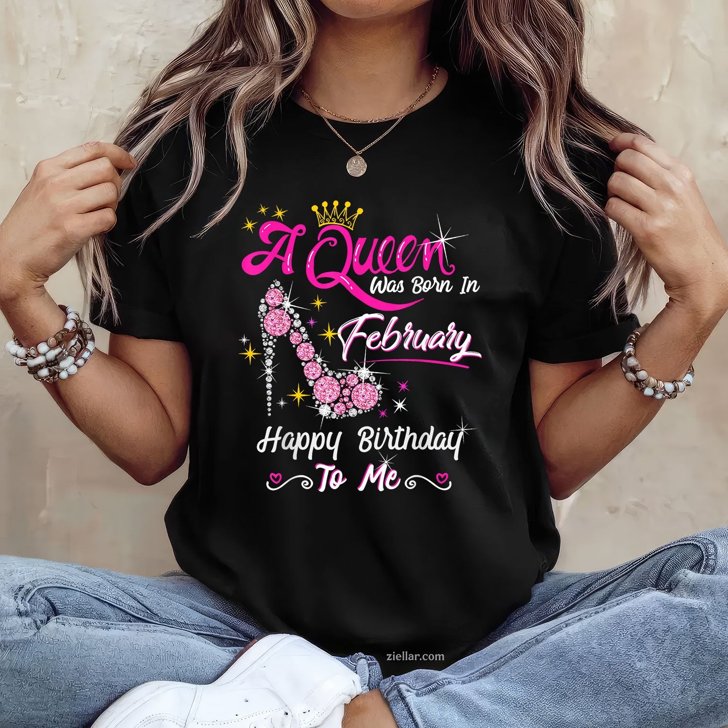 A Queen Was Born in February Tee and T-Shirt, Birthday Girl Crown Gift T-Shirt for Women Adults