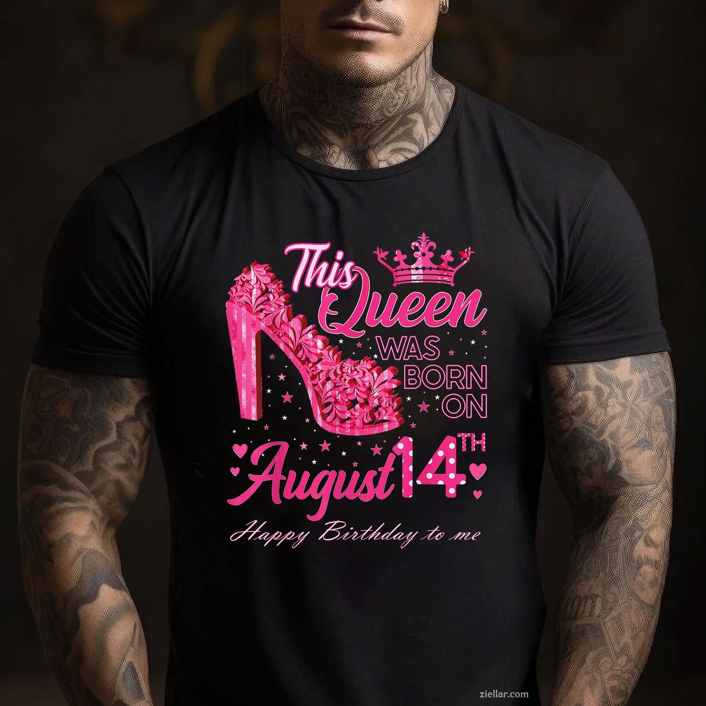 A Queen Was Born on August 14 Tee and T-Shirt, High Heel Birthday T-Shirt for Women Adults
