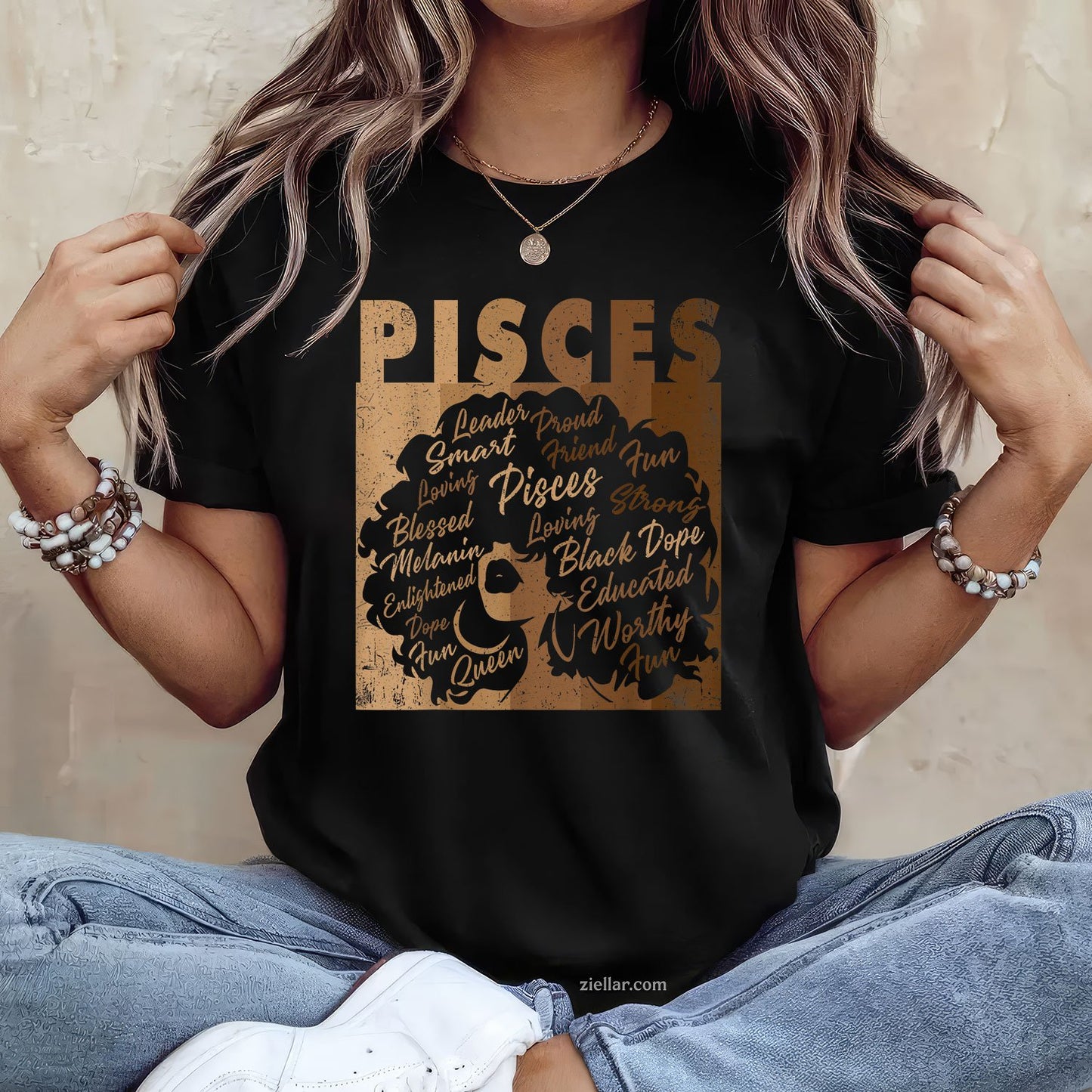 African American Pisces Girl Tee and T-Shirt, Melanin Birthday T-Shirt Gift for Women Adults