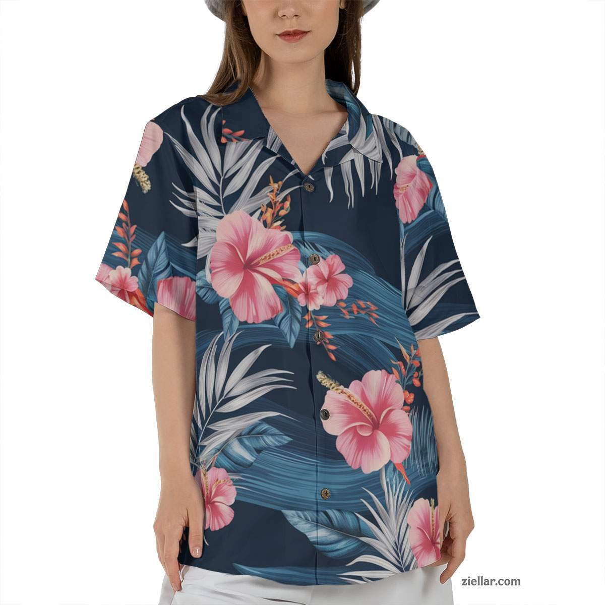 Aloha Navy Blue Hawaiian Shirt and Tee, Tropical Floral Vacation Wear Unisex