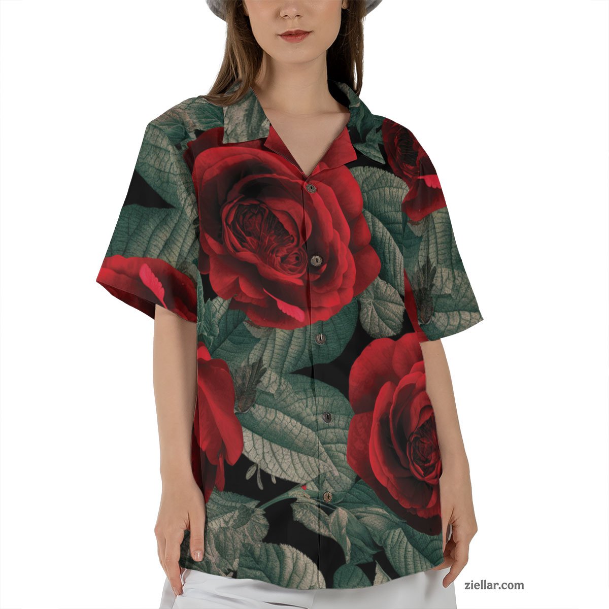 Aloha Red Rose Hawaiian Shirt Tee, Tropical Vacation Outfit for Adults