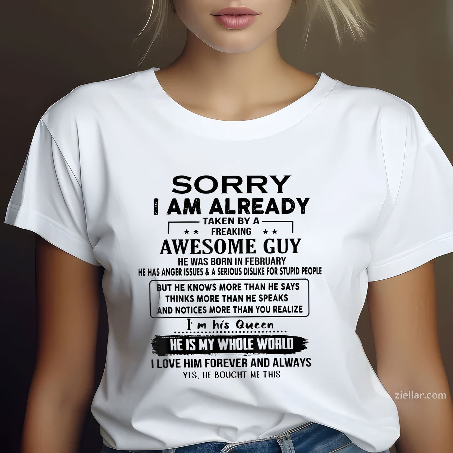 Already Taken by Awesome Guy February Tee and T-Shirt, Funny Love T-Shirt Gift for Women Adults