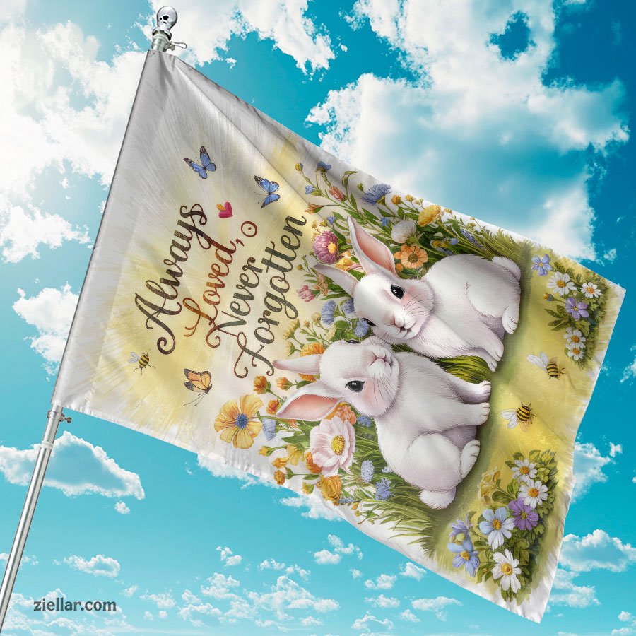 Always Loved Bunny Memorial Garden Flag, Pet Tribute Yard Banner for Home Use