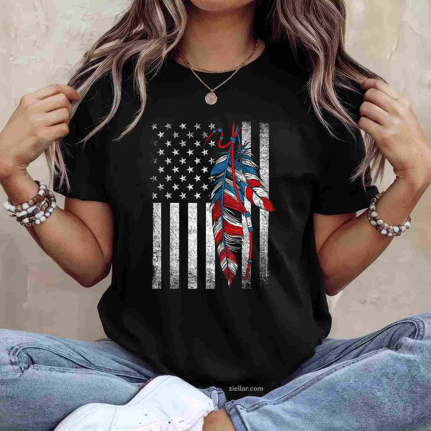 American Flag With Native Feather_ A Pride Month Indigenous T-Shirt And Tee For Adults