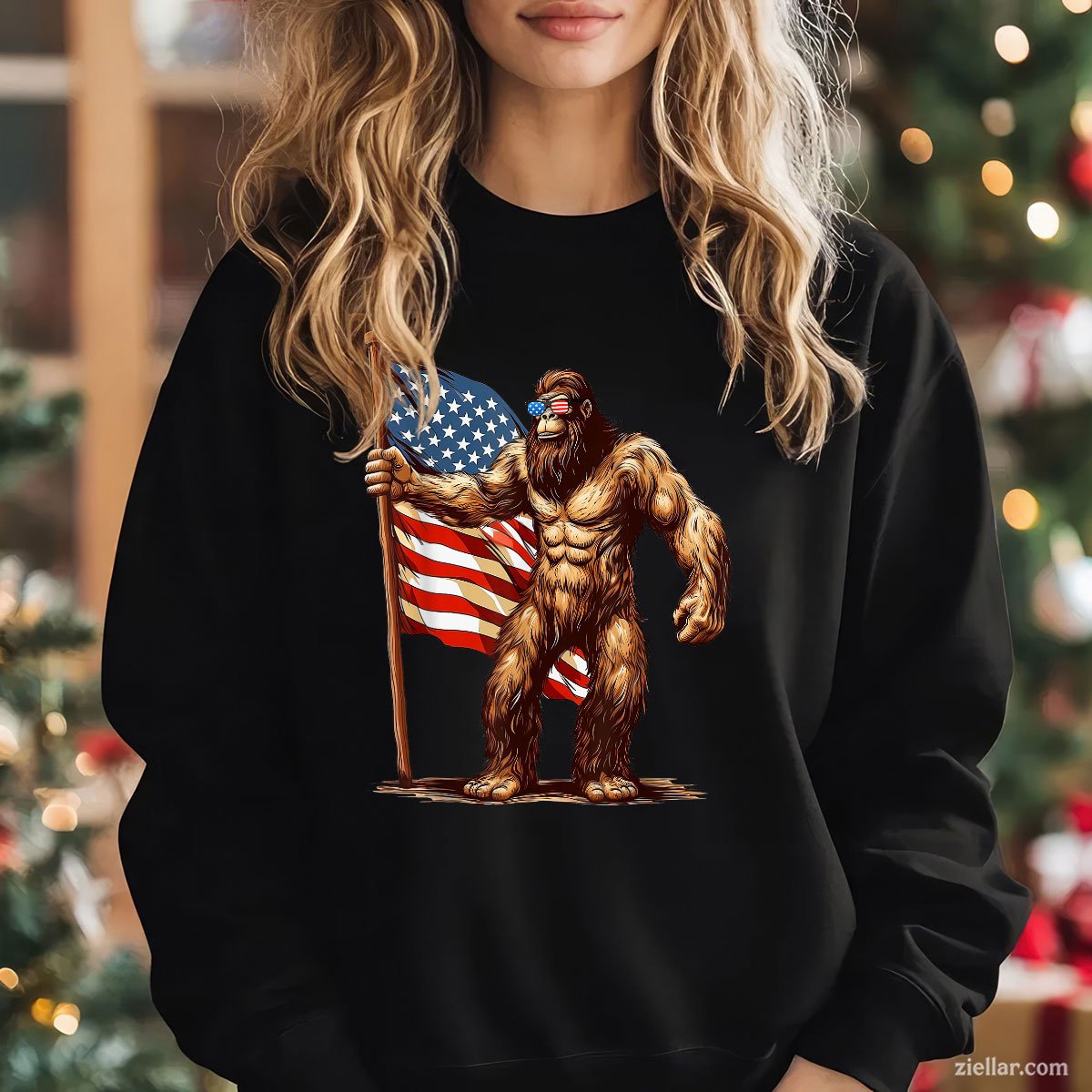 American Flag Bigfoot Sunglasses Patriotic 4th of July USA Sweatshirt
