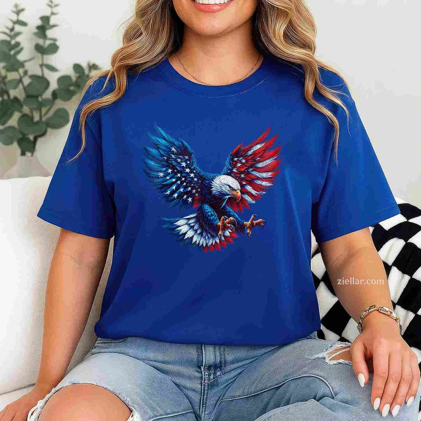American Flag Bald Eagle Patriotic Eagle 4th of July USA T-Shirt Tee for Men Women Adults Unisex